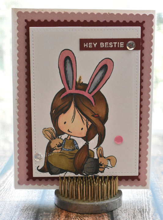 Hey Bestie Bunny Girl Card