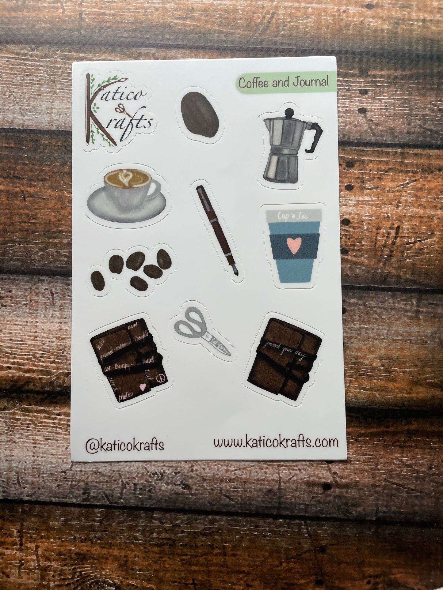 Coffee and a Journal Vinyl Sticker Sheet
