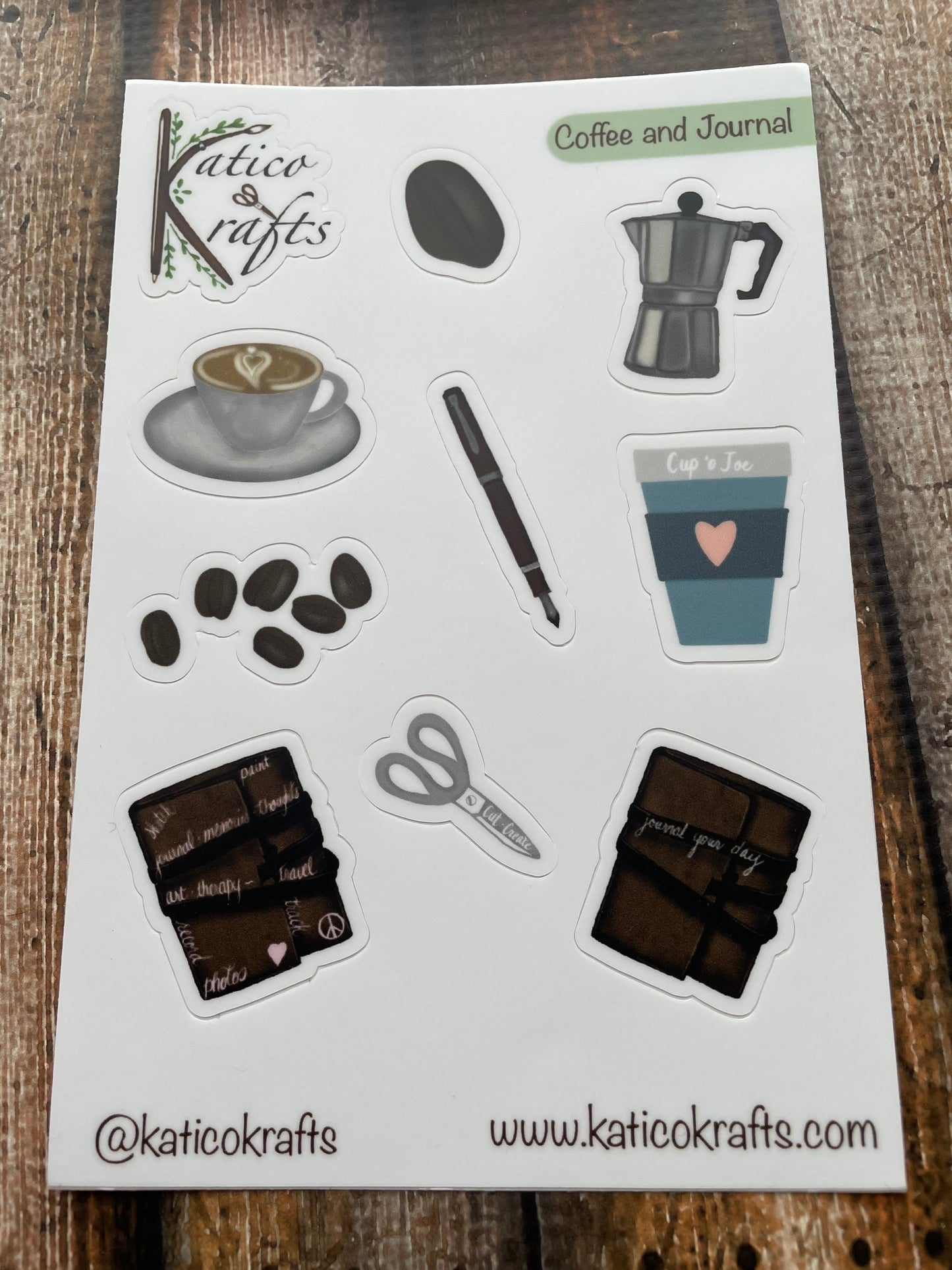 Coffee and a Journal Vinyl Sticker Sheet