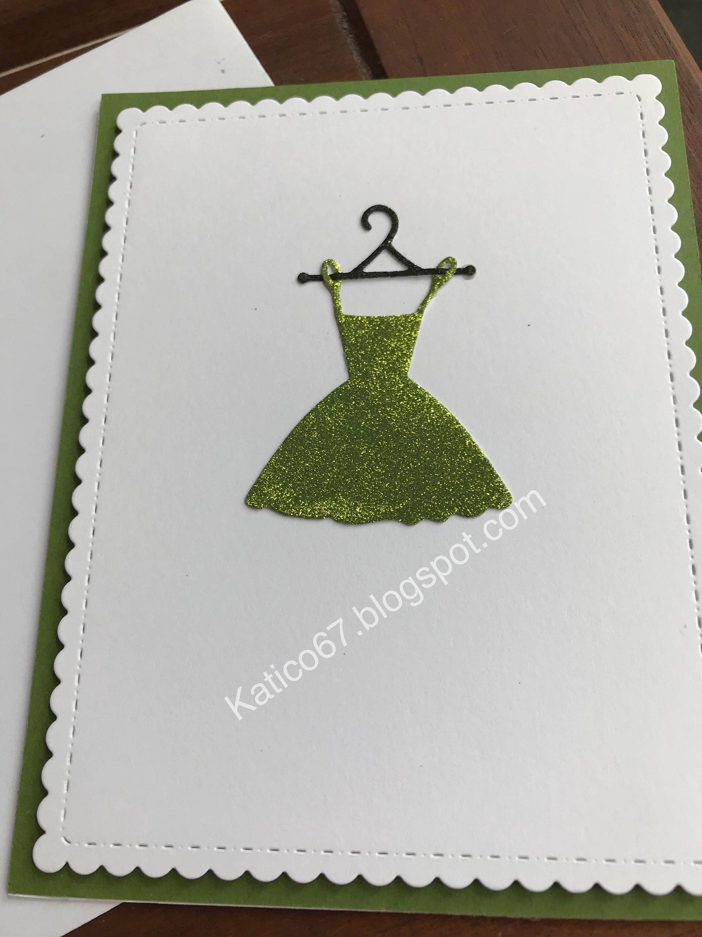 Glitter green dress Card
