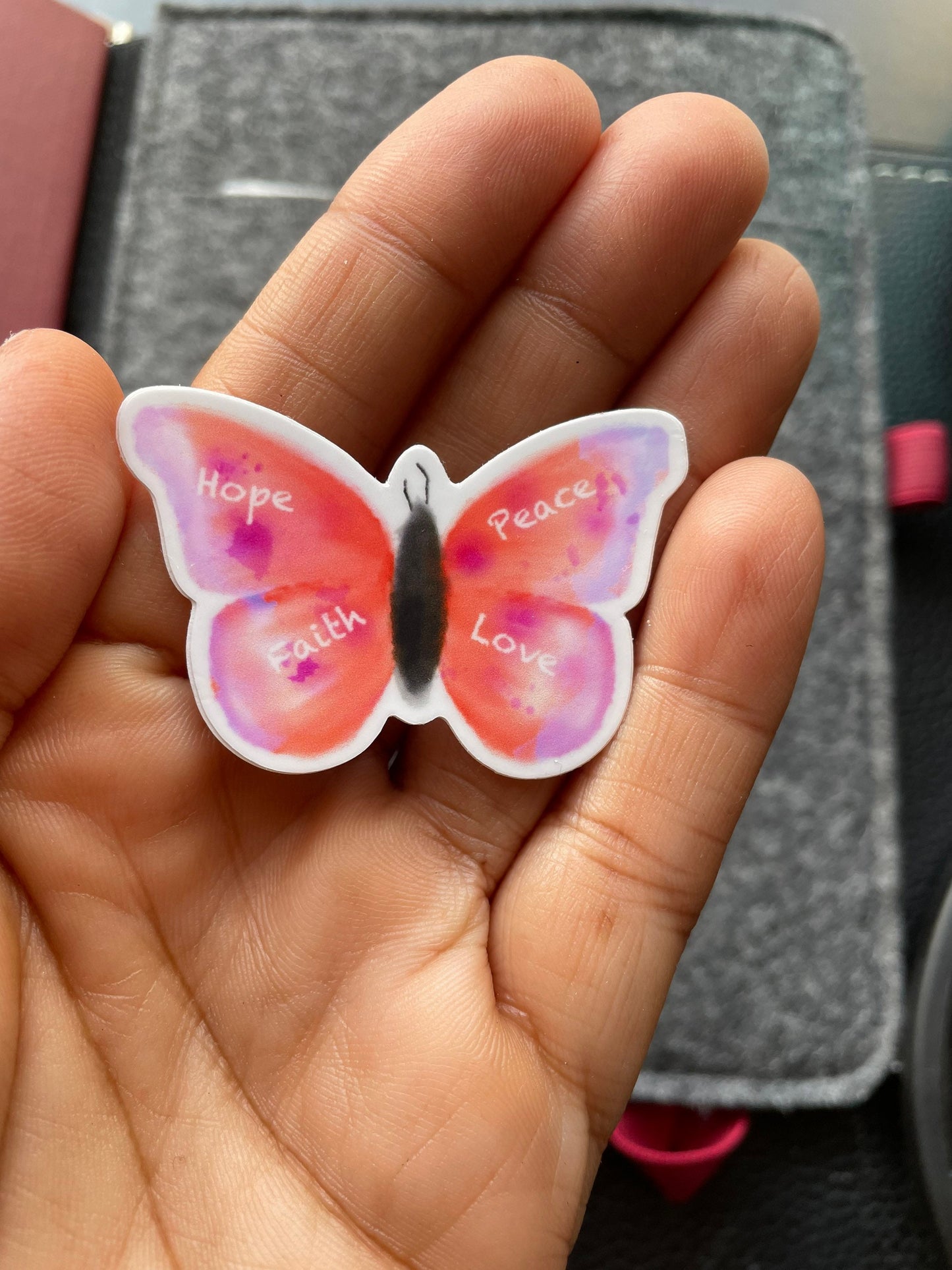 Hope Watercolor Pink Butterfly Vinyl Sticker