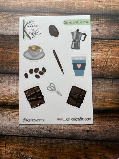 Coffee and a Journal Vinyl Sticker Sheet