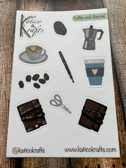 Coffee and a Journal Vinyl Sticker Sheet
