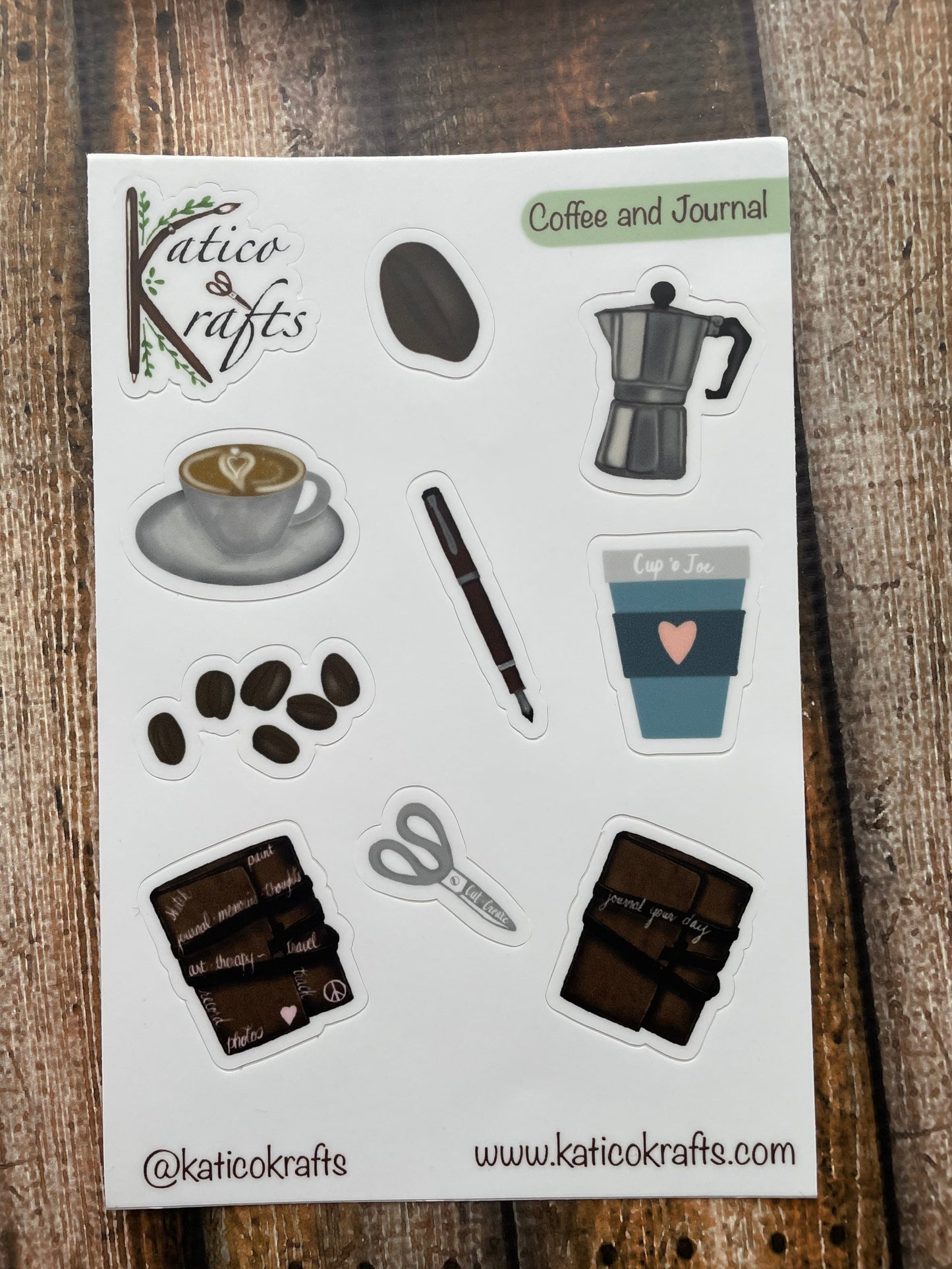 Coffee and a Journal Vinyl Sticker Sheet