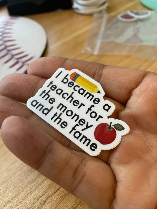 Money and Fame Teacher with pencil and Apple Vinyl Sticker